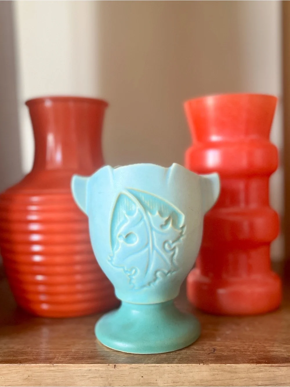 Roseville Silhouette 779-5 Vase Aqua Blue Seafoam Oak Leaf Urn Flower Arrranger